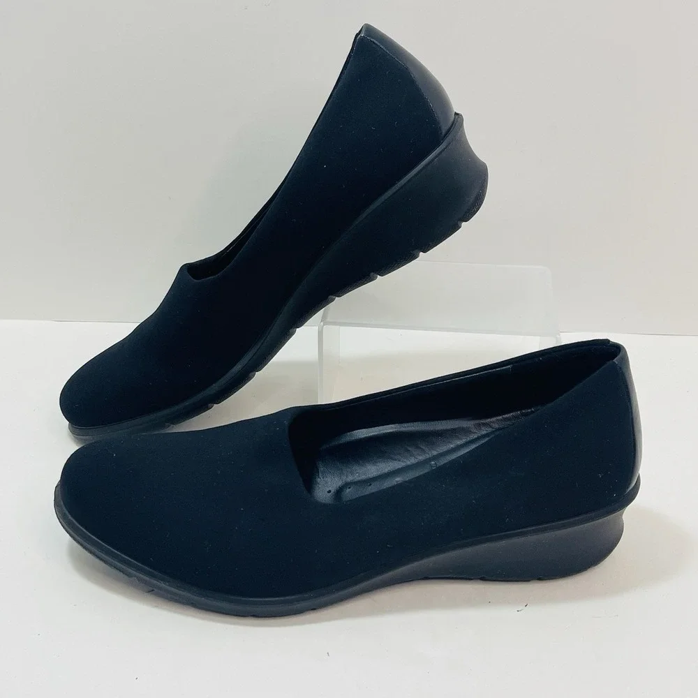 ECCO Felicia Wedge Shoes EU40 Sz 9-9.5 Black Stretch Slip On Comfort Casual Chic